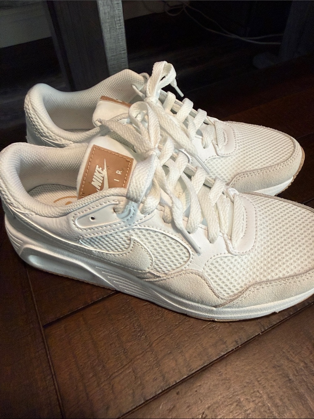 Nike Women’s White Air Mesh Trainer with Tan Logo Patch size 6